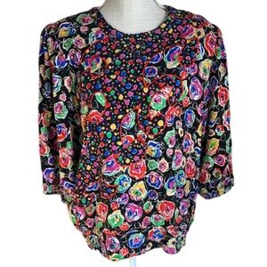 MAYEELOK Paris Vintage Silk Multi Color Blouse -Large
